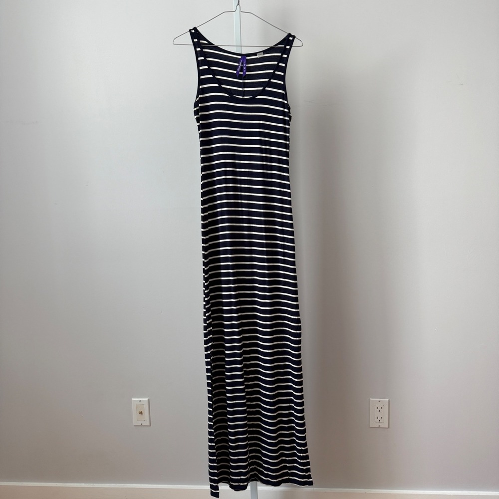 Seraphine Navy White Stripe Maxi Dress Tank Sleeveless Boat Neck Size US 2‎